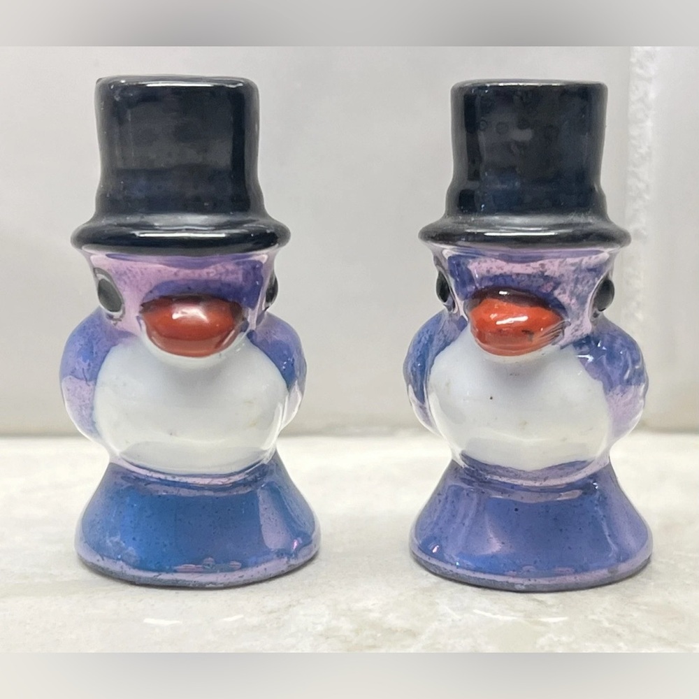 Vintage Blue Birds With Top Hats Salt And Pepper Shakers 1.75”